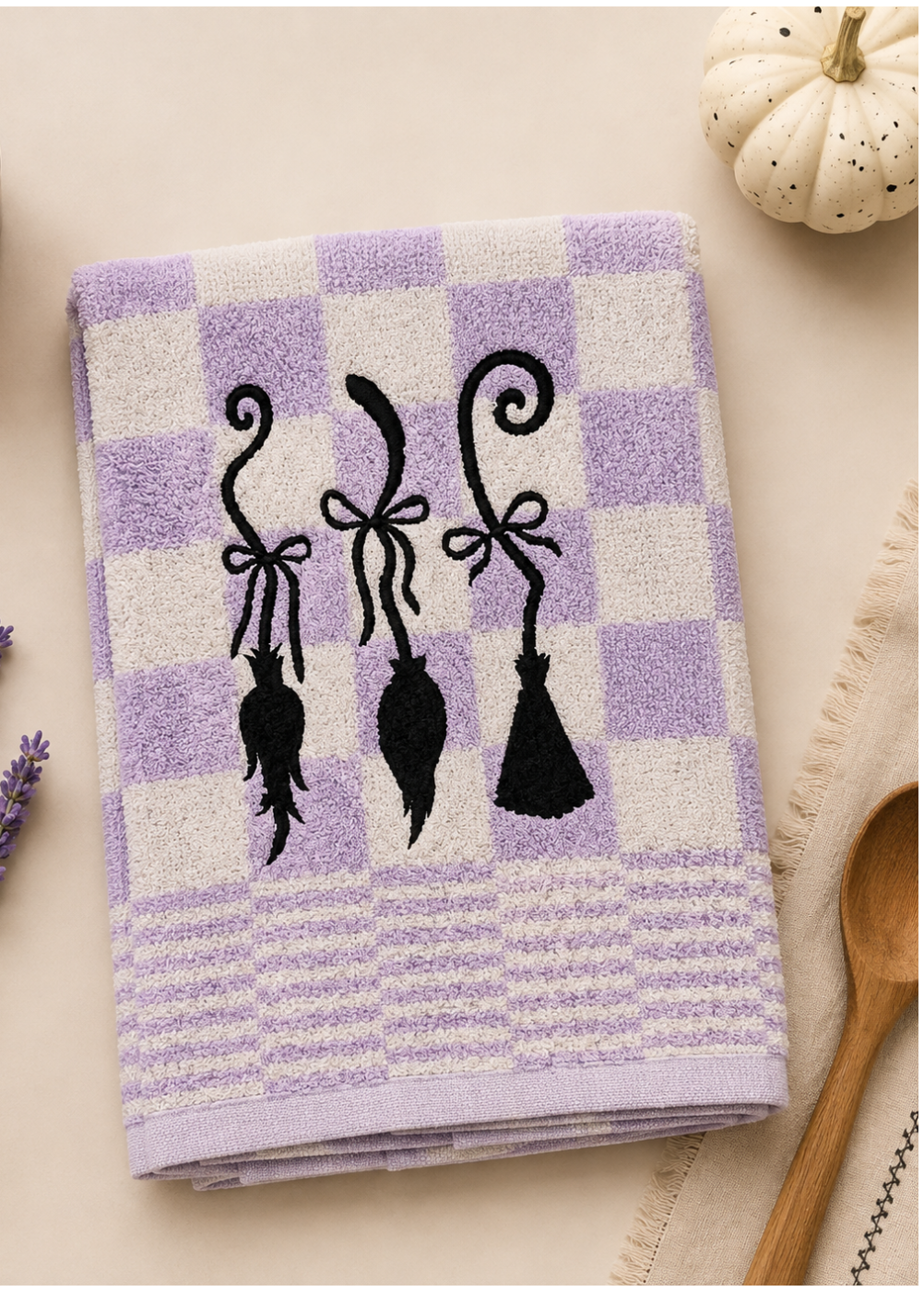Wicked Brooms - Asciugamano da Cucina Bianco e Lilla