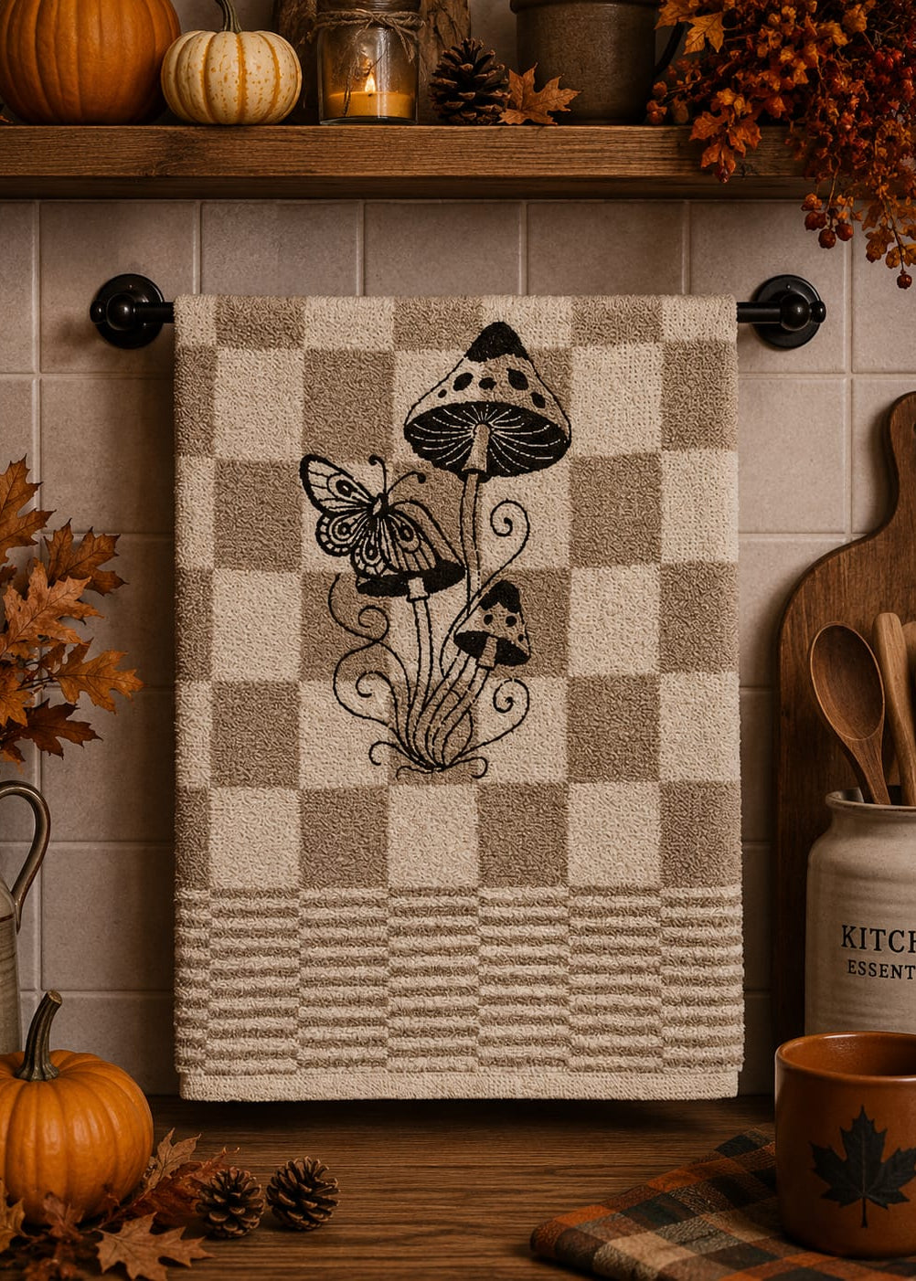 Moonlight Mushroom - Asciugamano da Cucina Bianco e Beige