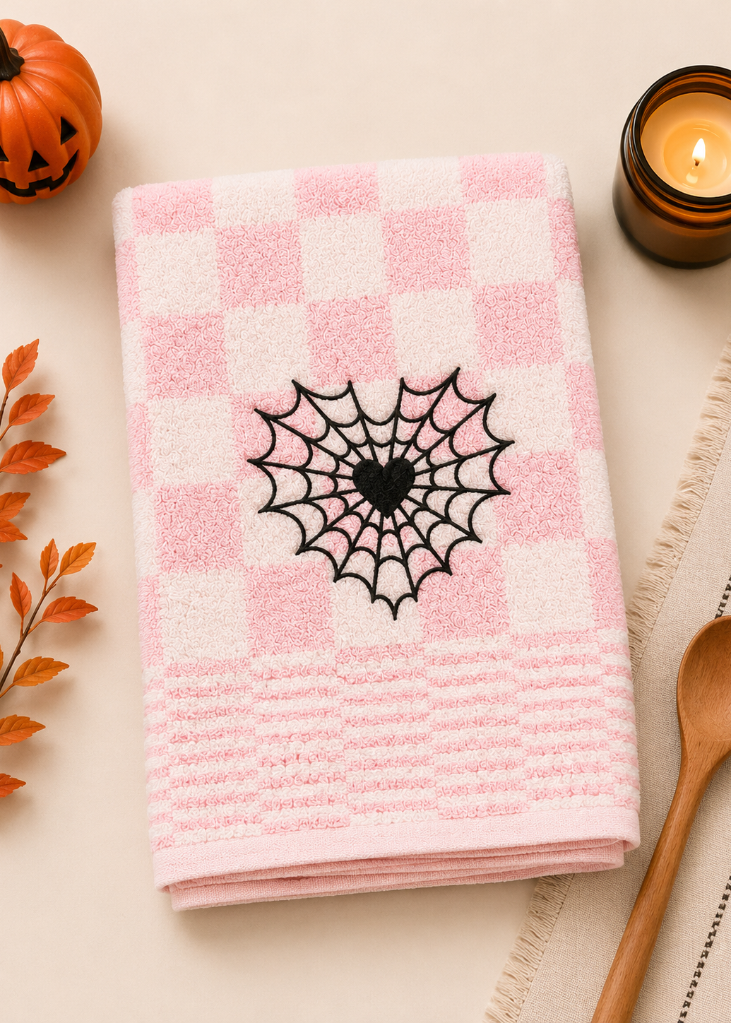 Spider Love - Asciugamano da Cucina Bianco e Rosa